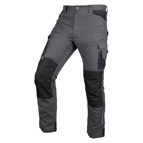Munkásnadrág Mix&Match Canvas, 280g/m2, 64% poliészter, 34% pamut, 2% elasztán, külső zsebekkel, Cordura megerősítéssel, névtábla tartóval, fényvisszaverő betétekkel, szürke-fekete, több méretben