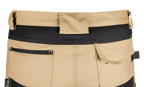 Munkásnadrág Mix&Match Canvas, 280g/m2, 64% poliészter, 34% pamut, 2% elasztán, külső zsebekkel, Cordura megerősítéssel, névtábla tartóval, fényvisszaverő betétekkel, bézs-fekete, több méretben