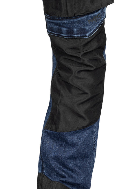 Farmer munkásnadrág, Denim, 82% pamut, Oxford szövet, térdvédő betét, cippzáras zsebek, kék-fekete, több méretben