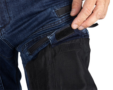 Farmer munkásnadrág, Denim, 82% pamut, Oxford szövet, térdvédő betét, cippzáras zsebek, kék-fekete, több méretben