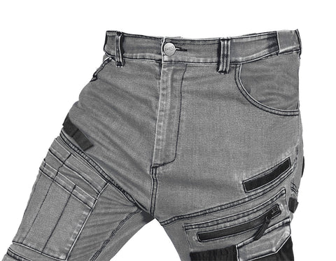 Farmer munkásnadrág, Denim, 82% pamut, Oxford szövet, térdvédő betét, cippzáras zsebek, szürke-fekete, több méretben