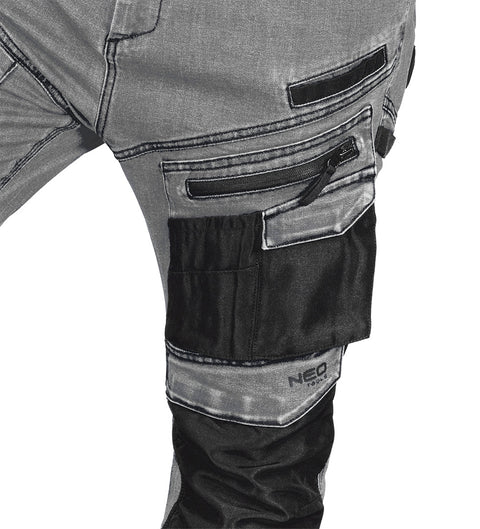 Farmer munkásnadrág, Denim, 82% pamut, Oxford szövet, térdvédő betét, cippzáras zsebek, szürke-fekete, több méretben