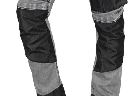 Farmer munkásnadrág, Denim, 82% pamut, Oxford szövet, térdvédő betét, cippzáras zsebek, szürke-fekete, több méretben