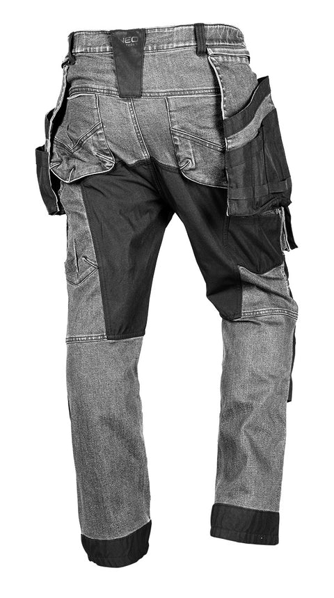 Farmer munkásnadrág, Denim, 82% pamut, Oxford szövet, Cordura betétek, cippzáras zsebek, szürke-fekete, több méretben