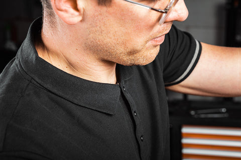 Munkavédelmi póló, galléros, DENIM, fekete, pique, 100% pamut, 196g/m2, több méretben