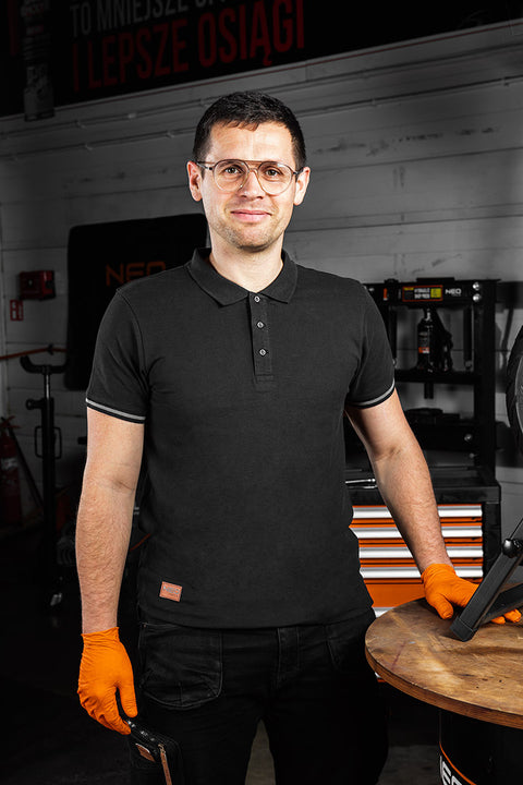 Munkavédelmi póló, galléros, DENIM, fekete, pique, 100% pamut, 196g/m2, több méretben