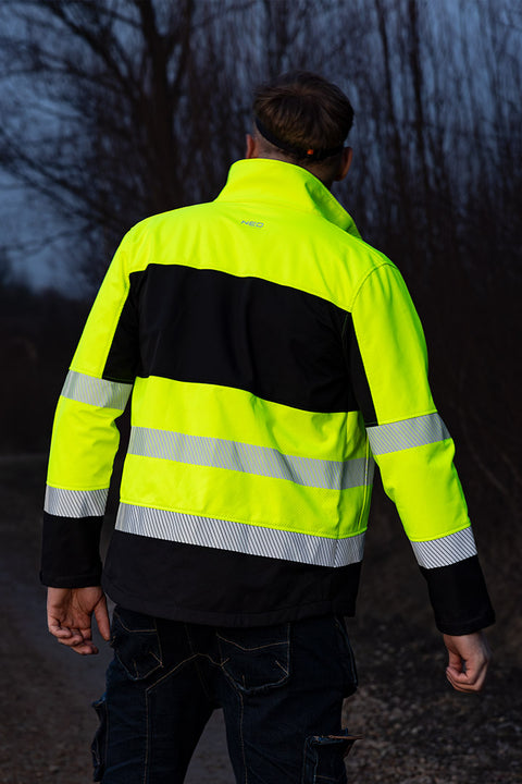 Láthatósági munkavédelmi kabát, softshell, neonsárga-fekete, több méretben