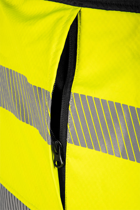 Láthatósági munkavédelmi kabát, softshell, neonsárga-fekete, több méretben