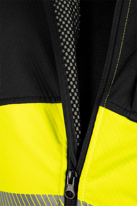 Láthatósági munkavédelmi kabát, softshell, neonsárga-fekete, több méretben