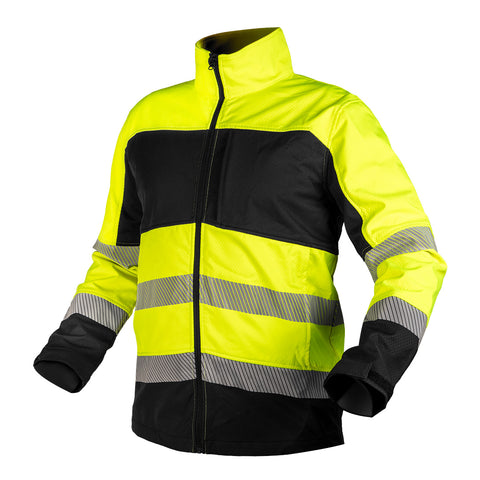 Láthatósági munkavédelmi kabát, softshell, neonsárga-fekete, több méretben