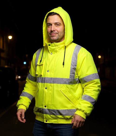 Láthatósági munkavédelmi kabát, könnyű szigetelő béléssel, sárga, több méretben