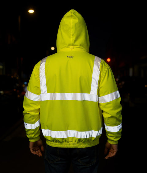Láthatósági munkavédelmi kabát, könnyű szigetelő béléssel, sárga, több méretben