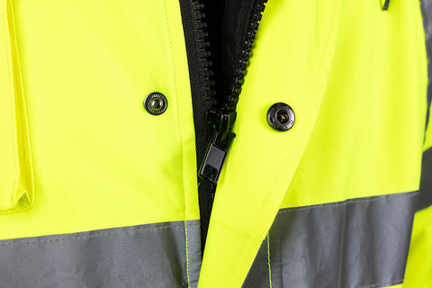 Láthatósági munkavédelmi kabát, könnyű szigetelő béléssel, sárga, több méretben