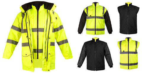 Láthatósági munkavédelmi kabát, univerzális 5 az1-ben, szigetelt, sárga, több méretben