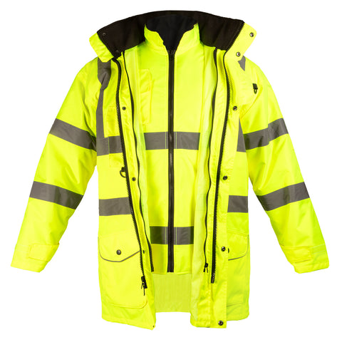 Láthatósági munkavédelmi kabát, univerzális 5 az1-ben, szigetelt, sárga, több méretben