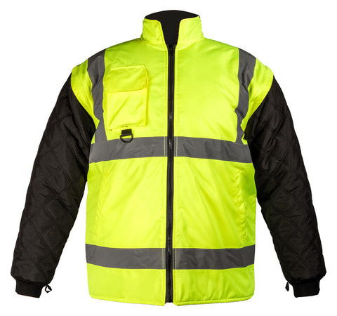 Láthatósági munkavédelmi kabát, univerzális 5 az1-ben, szigetelt, sárga, több méretben