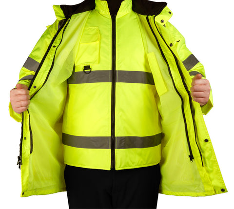 Láthatósági munkavédelmi kabát, univerzális 5 az1-ben, szigetelt, sárga, több méretben