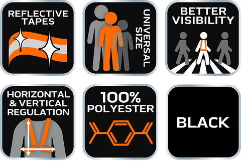 Láthatósági heveder, fényvisszaverő sávval, fekete