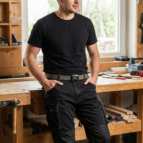 Öv munkanadrághoz, fém csatos, 130cm, 2oldalas szürke-fekete