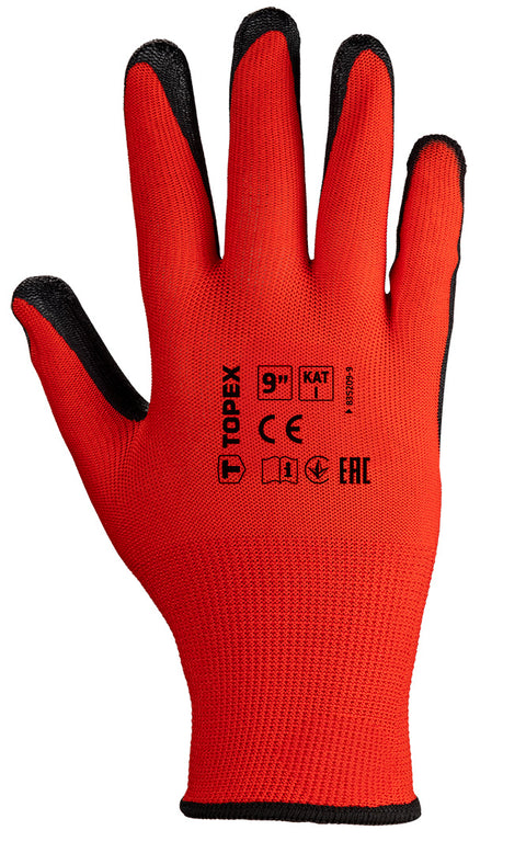 Munkakesztyű latex bevonatú poliészter, Cat. 1, több méretben, rendelési egység: 12db