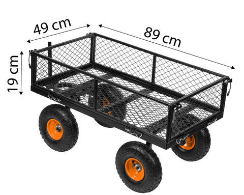 Kerti kocsi, fémvázas, tömlős kerekekkel, max. 300kg teherbírás