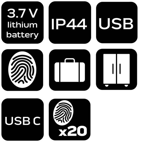 Okoslakat, ujjlenyomat érzékelős, USB-C töltés 3.7V,  66x35x14,5mm