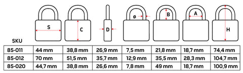 Lakat vízálló 40mm, acél, 3 kulcsos, gumibevonatos