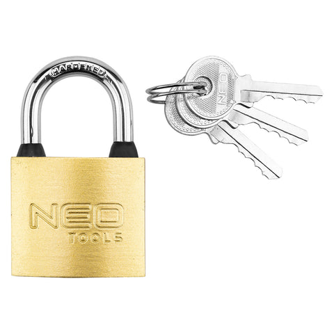 Lakat 40mm réz-acél, időjárásálló, 3 kulccsal, NEO TOOLS