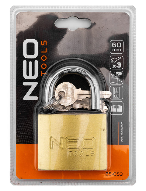 Lakat 60mm réz-acél, időjárásálló, 3 kulccsal, NEO TOOLS
