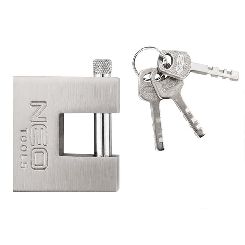 Lakat 50mm oldalcsapos, rézöntvény-acél, időjárásálló, 3 kulccsal, NEO TOOLS