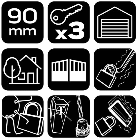 Lakat 90mm oldalcsapos, rézöntvény-acél, időjárásálló, 3 kulccsal, NEO TOOLS