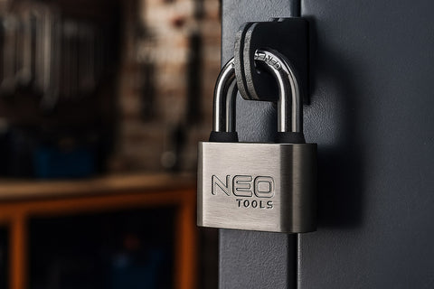 Lakat 60mm, rézöntvény-acél, időjárásálló, 3 kulccsal, NEO TOOLS