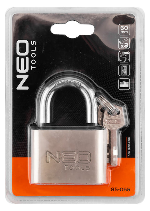 Lakat 60mm, rézöntvény-acél, időjárásálló, 3 kulccsal, NEO TOOLS