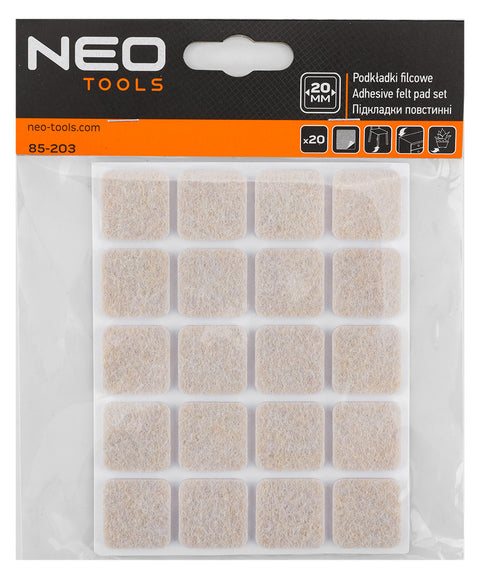 Bútorláb filc készlet, öntapadós, 20x20mm, világos barna, 20db, rendelési egység: 10db