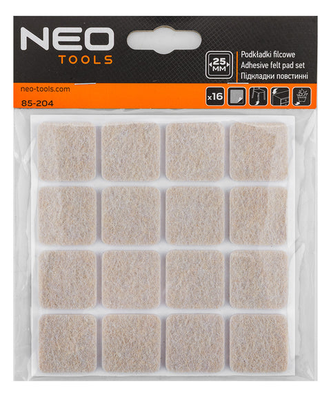 Bútorláb filc készlet, öntapadós, 25x25mm, világos barna, 16db, rendelési egység: 10db