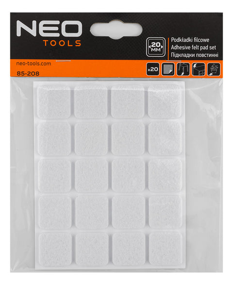 Bútorláb filc készlet, öntapadós, 20x20mm, fehér, 20db, rendelési egység: 10db