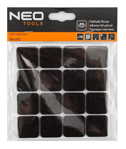 Bútorláb filc készlet, öntapadós, 25x25mm, barna, 16db, rendelési egység: 10db