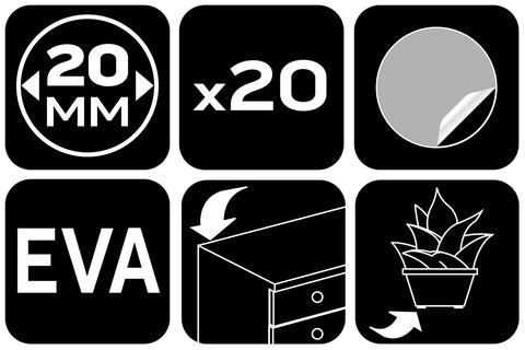 Bútorláb szivacs készlet EVA-hab, öntapadós, kerek 20mm, fekete, 20db, rendelési egység: 10db