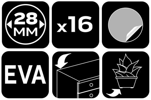 Bútorláb szivacs készlet EVA-hab, öntapadós, kerek 28mm, fekete, 16db, rendelési egység: 10db