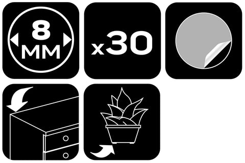 Bútorláb szilikongumi készlet, öntapadós, kerek 8mm, víztiszta, 30db, rendelési egység: 10db