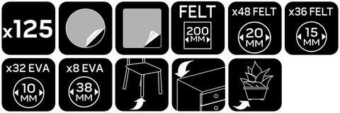 Bútorláb filc és EVA-hab készlet, öntapadós, többféle szín és méret, 125db, rendelési egység: 10db