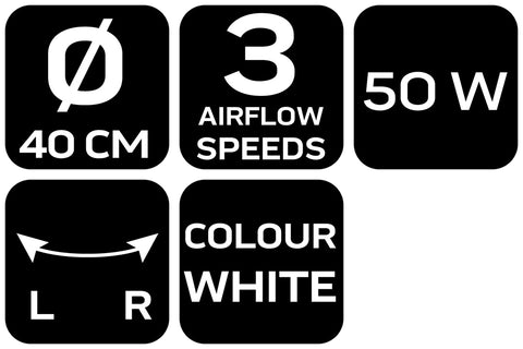 Álló ventilátor 50W, 40cm átmérő, 3 sebesség, oszcillátor