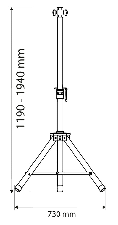 Háromlábú állvány infravörös hősugárzókhoz, álitható magasság 1.1-1.8m, 90-030, 90-031, 90-032-hez