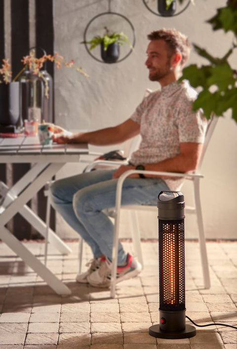 Halogén, infravörös álló hősugárzó 1000W, IP44, kül és beltéri, borulásvédelem, fogantyú, 3m2-ig