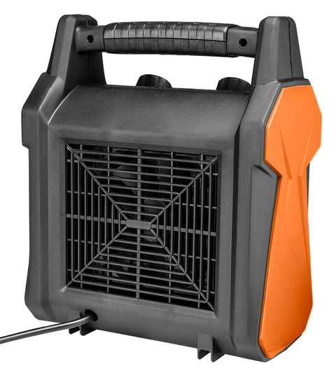 Ipari PTC elektromos kerámia hősugárzó 2 kW, termosztát, levehető fogantyú, borulásvédelem, 139 m3/óra