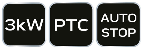 Ipari PTC elektromos kerámia hősugárzó 3 kW, termosztát, levehető fogantyú, borulásvédelem, 210 m3/óra