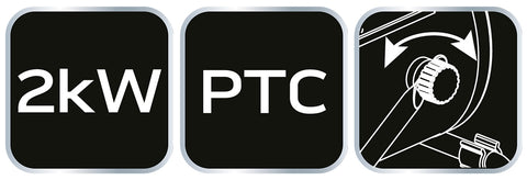 Ipari PTC elektromos kerámia hősugárzó 2 kW, két fokozat, állítható szög, levehető fogantyú, 197 m3/óra