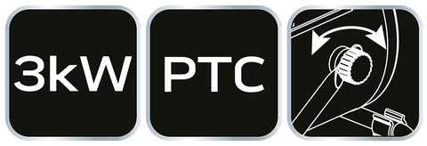 Ipari PTC elektromos kerámia hősugárzó 3 kW, két fokozat, állítható szög, levehető fogantyú, 280 m3/óra
