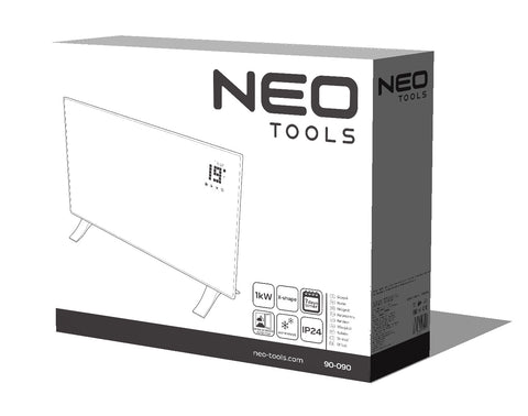 Elektromos fűtőpanel 1000W, IP24, távirányitó, heti időzités, érintőpanel