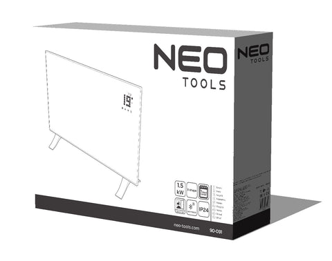 Elektromos fűtőpanel 1500W, IP24, távirányitó, heti időzités, érintőpanel